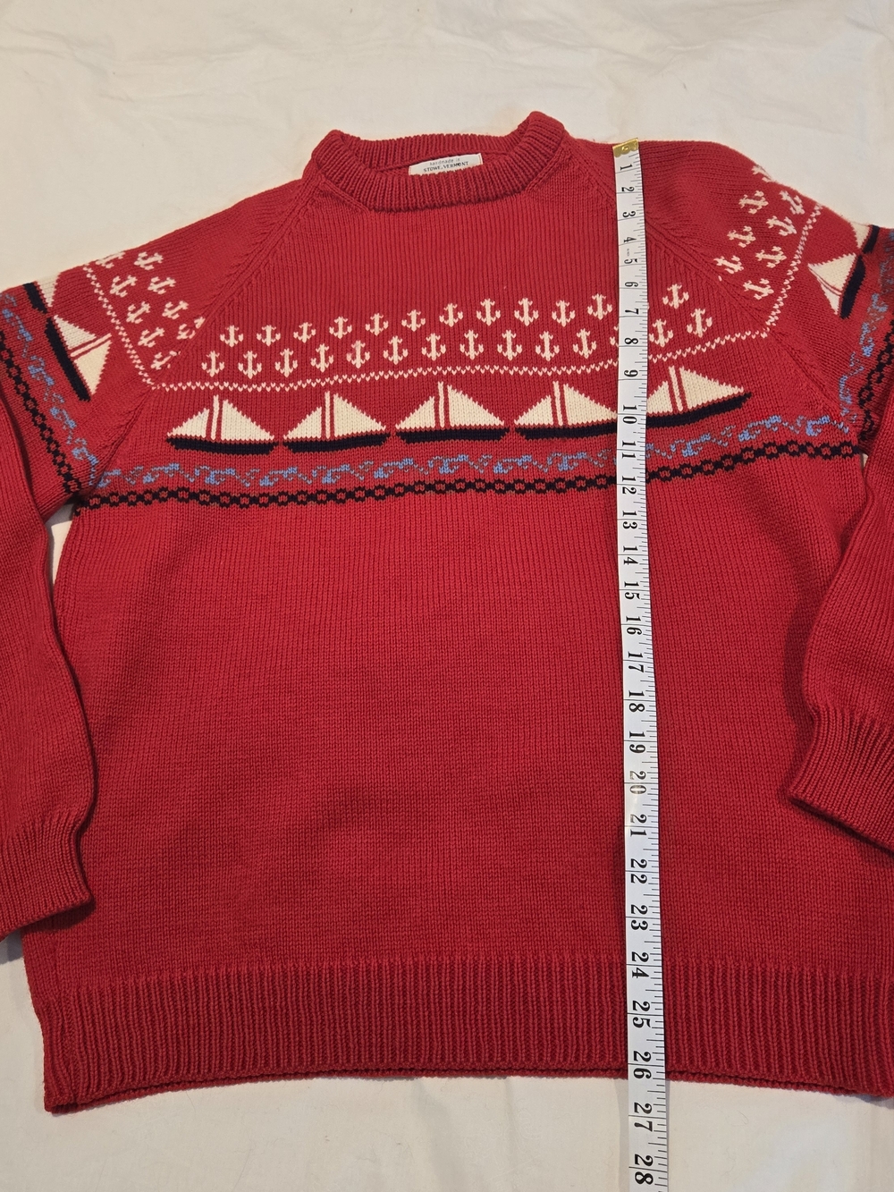 Men's 100% Wool Red Nautical Crewneck Sweater - Picture 11 of 11